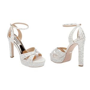 Badgley Mischka Fizzy Glitter Rhinestone Bejeweled‎ Ivory Platform Heels Size 11